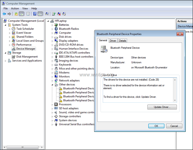 FIX Drivers ausentes para dispositivo periférico Bluetooth