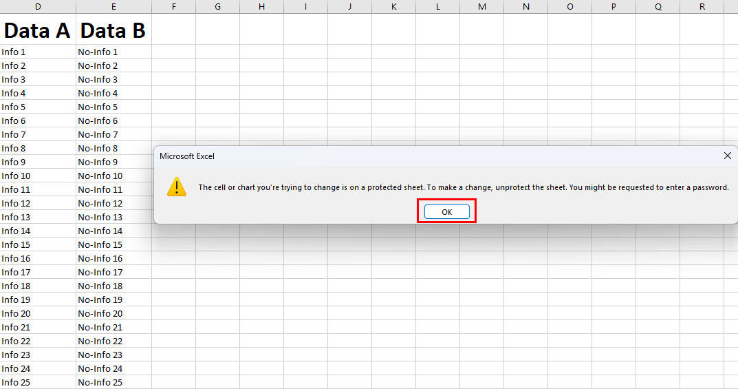 As teclas de seta no Excel não funcionam devido à planilha protegida