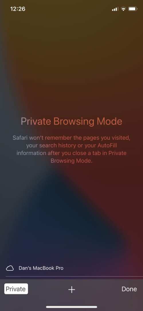 Modo de navegação privada no Safari no iPhone