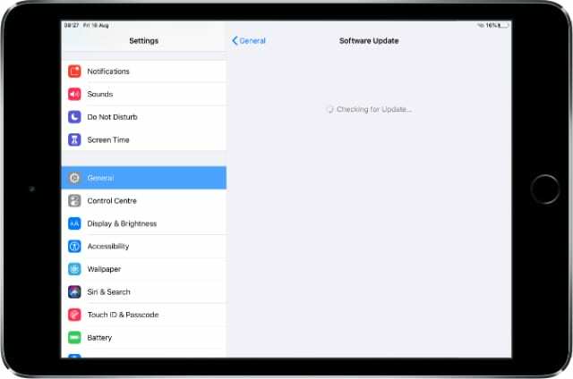 iPad verifică actualizări de software