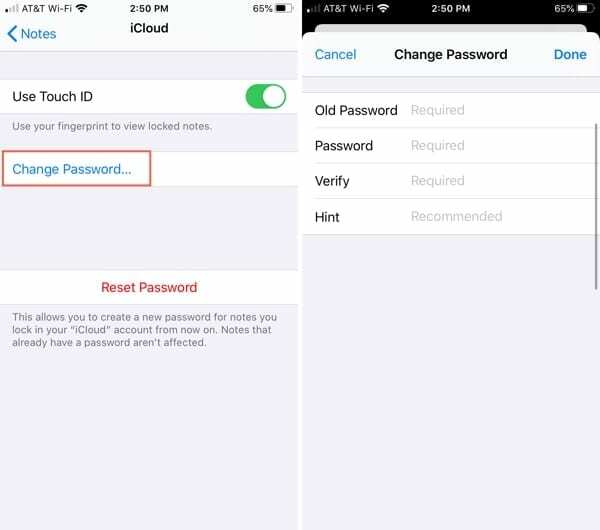 Zmeniť heslo pre poznámky - iPhone