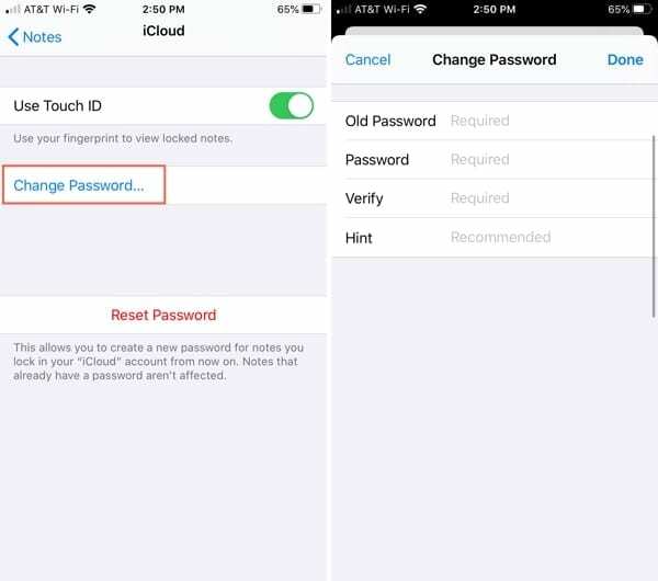 Ändra Notes-lösenord-iPhone