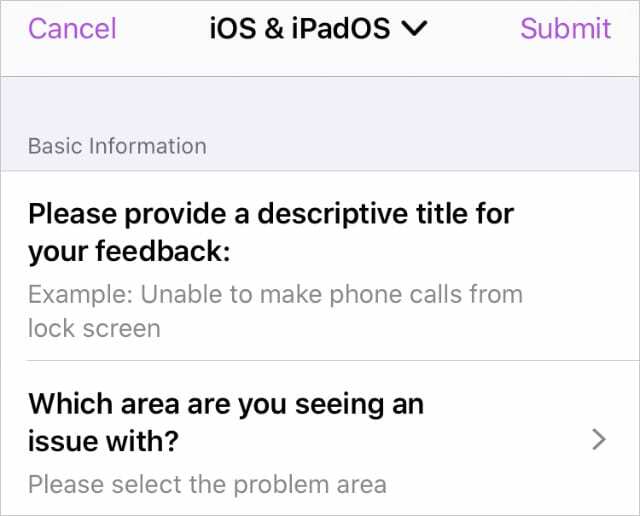 Aplikácia Feedback Assistant pre iOS