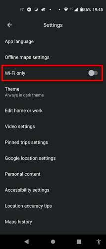 Csak Wi-Fi a Google Térképen