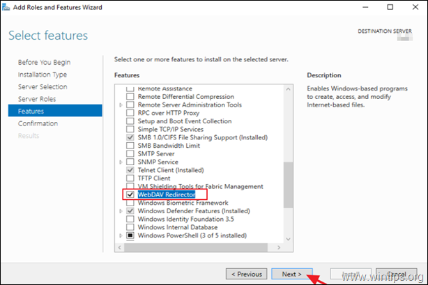 Instalirajte WebDav Redirector Server 2016