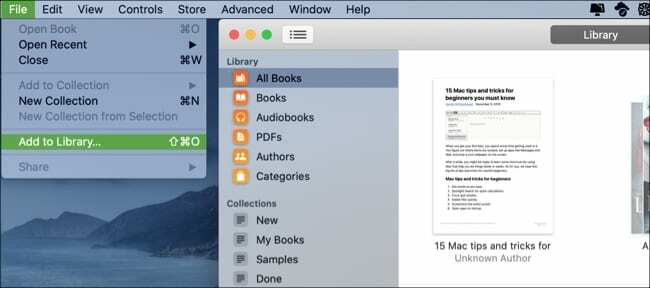 Knygos pridėti prie bibliotekos – „Mac“.