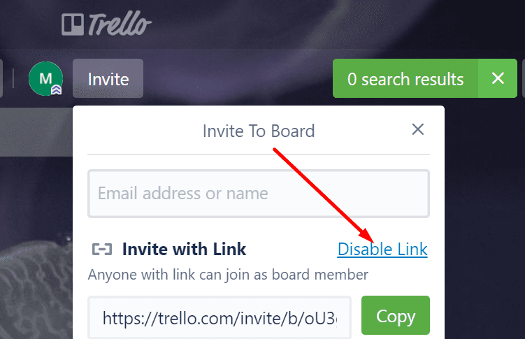 تعطيل رابط دعوة trello