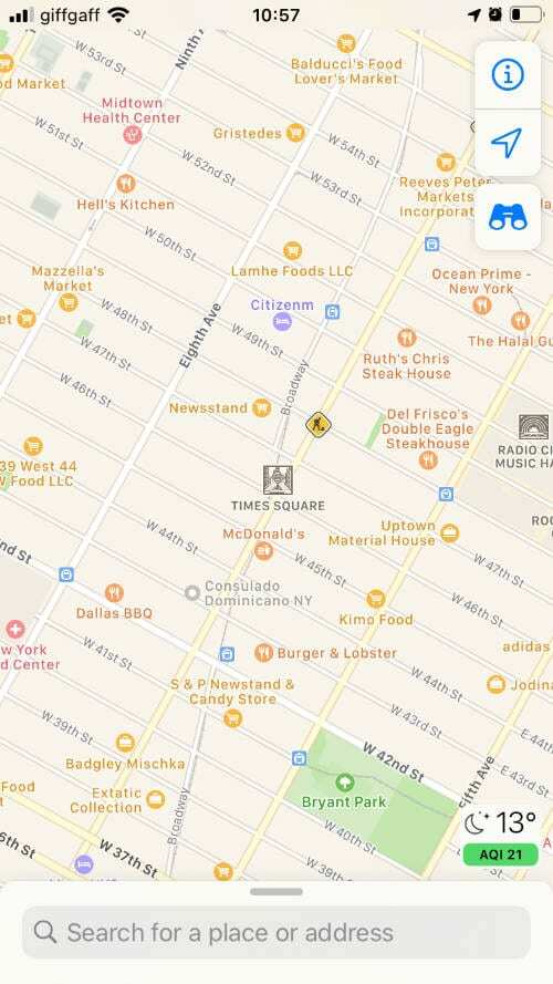 타임 스퀘어를 보여주는 Apple 지도