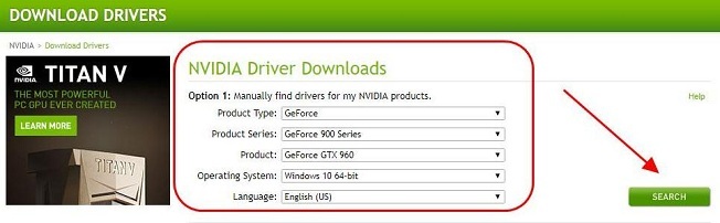 Zoek driver voor GeForce GTX 960 grafische kaart