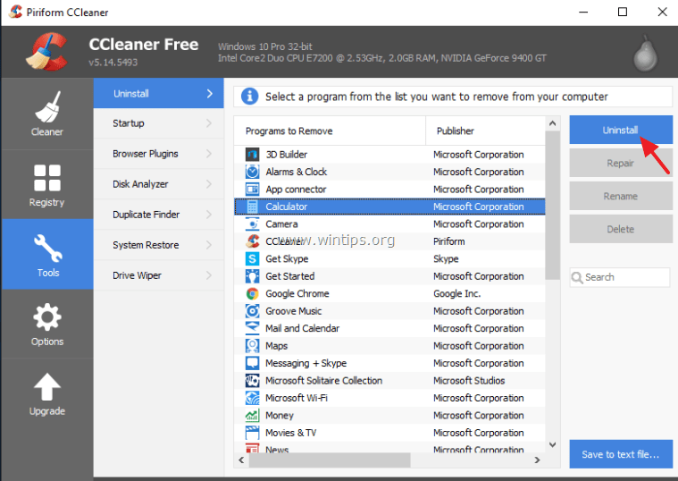 ccleaner hapus instalan aplikasi