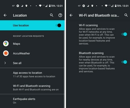 خيار مسح WiFi و Bluetooth