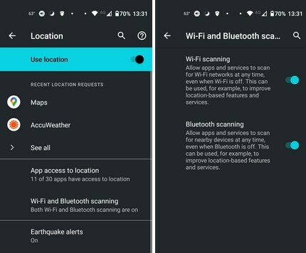 Opsi Pemindaian WiFi dan Bluetooth