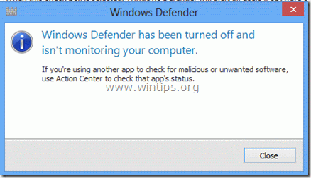 Windows Defender je isključen - Windows 8