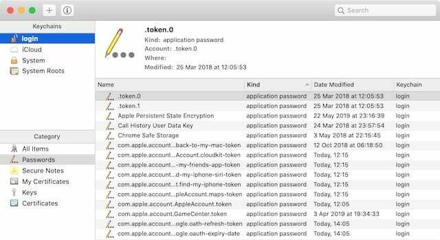 Okno Keychain Access na Macu