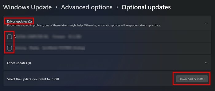 Option d'installation des mises à jour de pilotes dans Windows 11