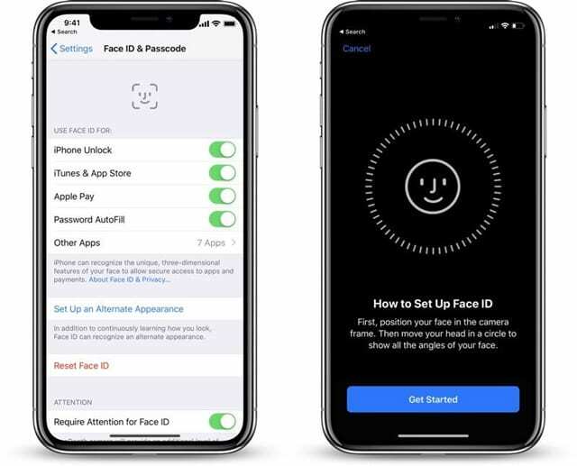 iOS 12 Face ID & Passcode Settings og Konfigurer Face ID