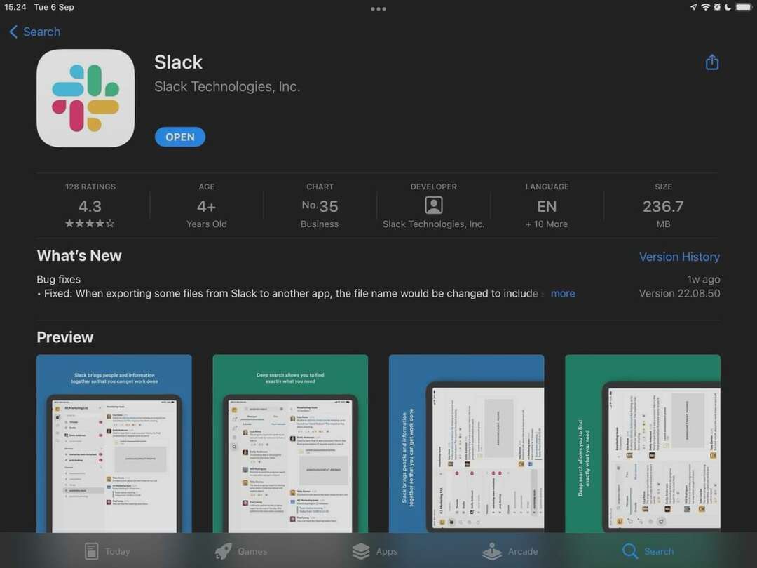 ภาพหน้าจอของอินเทอร์เฟซ Slack App Store