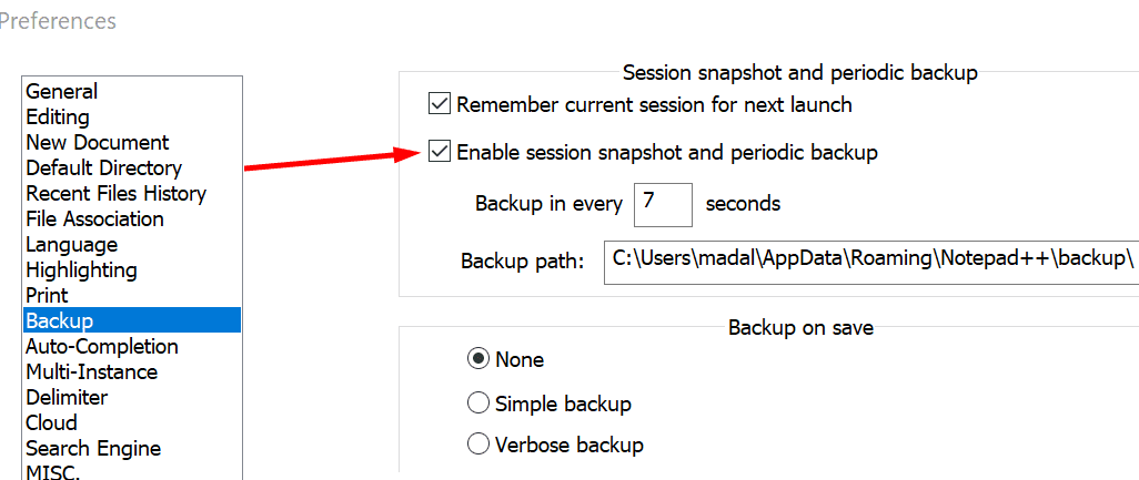 notepad++ Sitzungs-Snapshot und regelmäßiges Backup