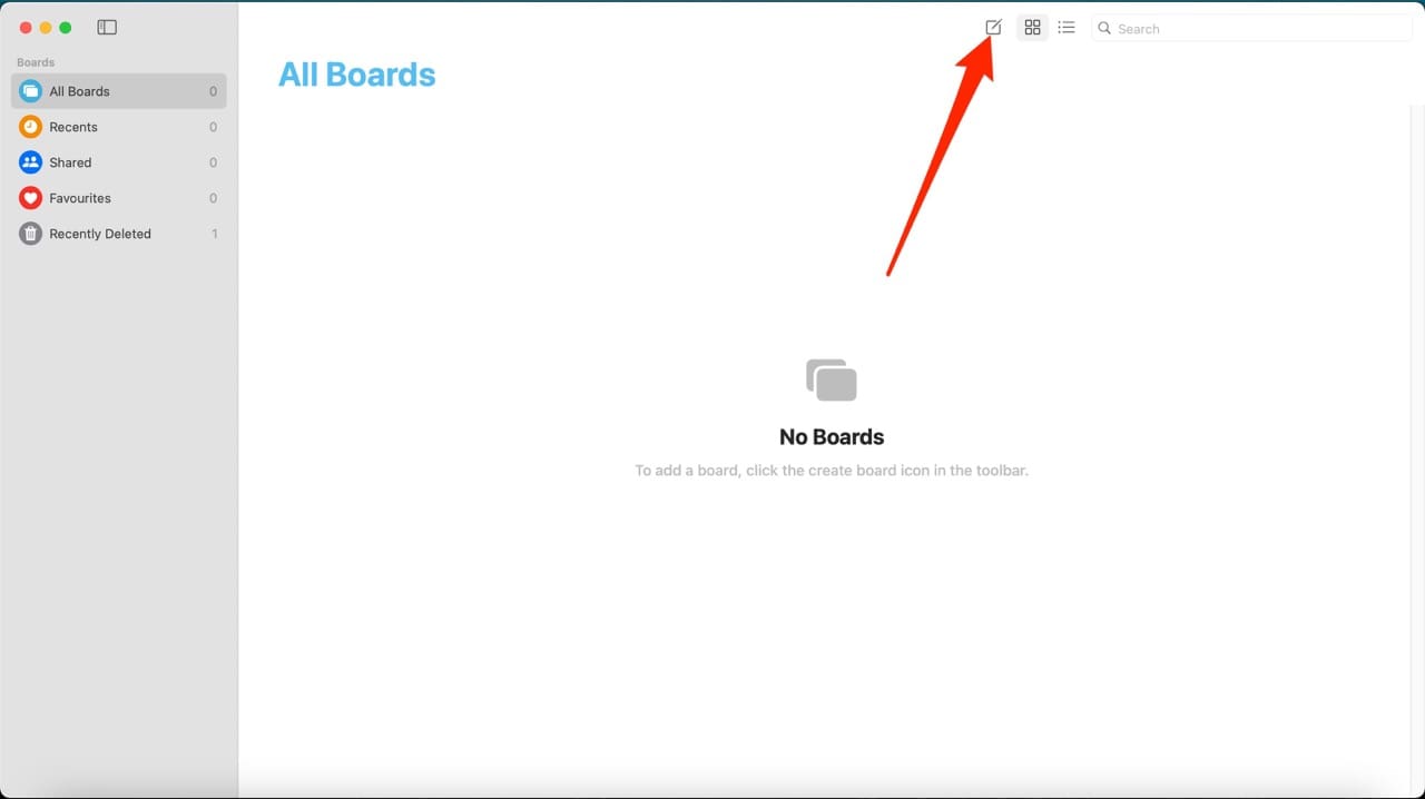 Екранна снимка, показваща иконата на молив във Freeform за Mac