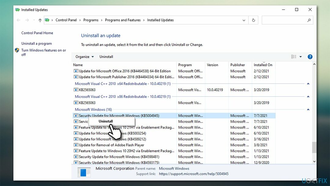 Deinstallieren Sie die neuesten Windows-Updates