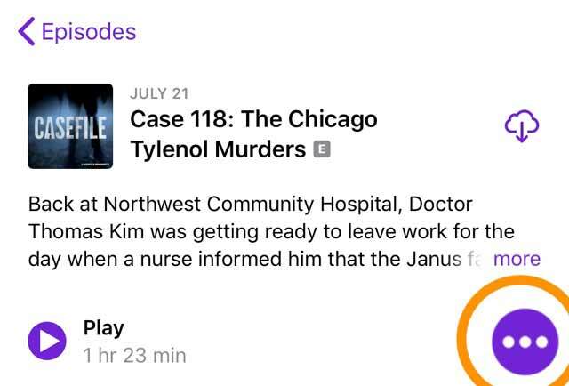 Pulsante tre punti in più nell'episodio dell'app Podcast