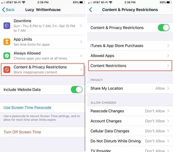 Screen Time Privacy dei contenuti