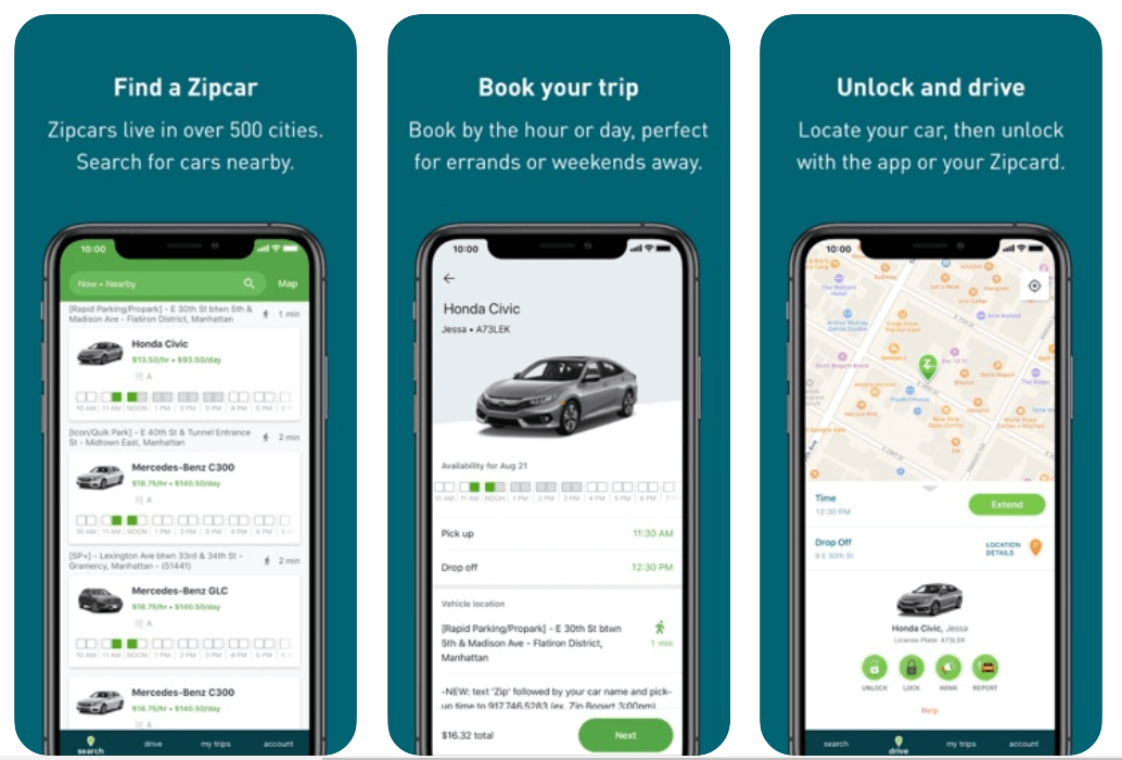 Zipcar — labākā automašīnu nomas lietotne