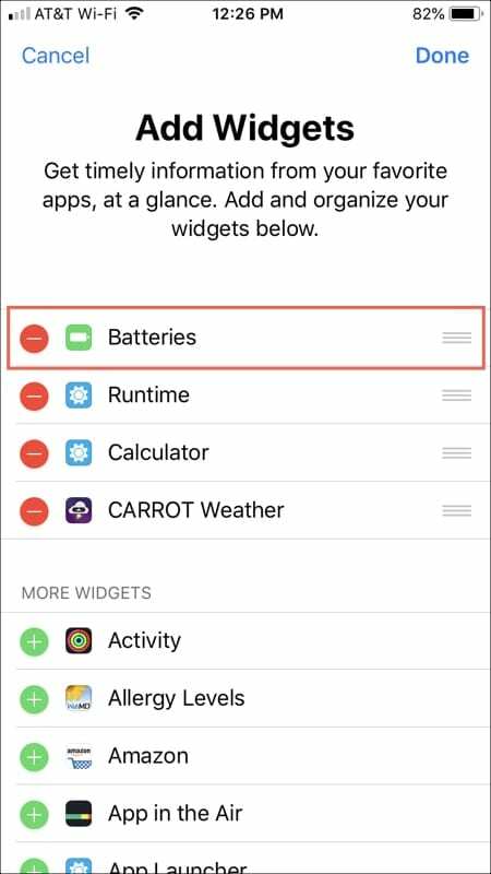 Widget Aggiungi batterie per iPhone