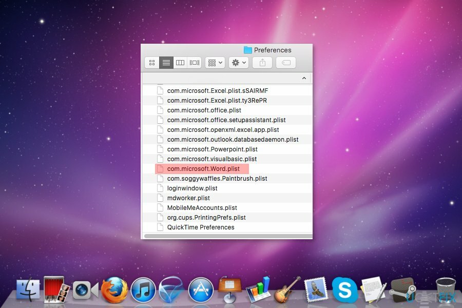 Βρείτε το com.microsoft. Καταχώρηση Word.plist