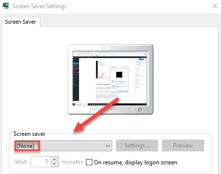 ตัวเลือกโปรแกรมรักษาหน้าจอถูกตั้งค่าเป็นไม่มี