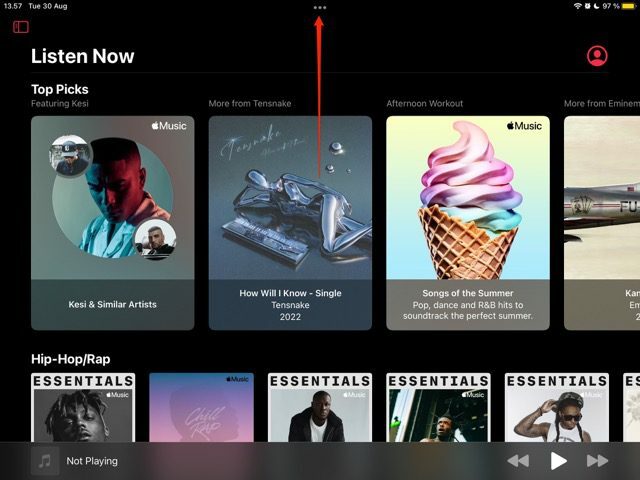 Screenshot che mostra come selezionare l'opzione Split View su iPad