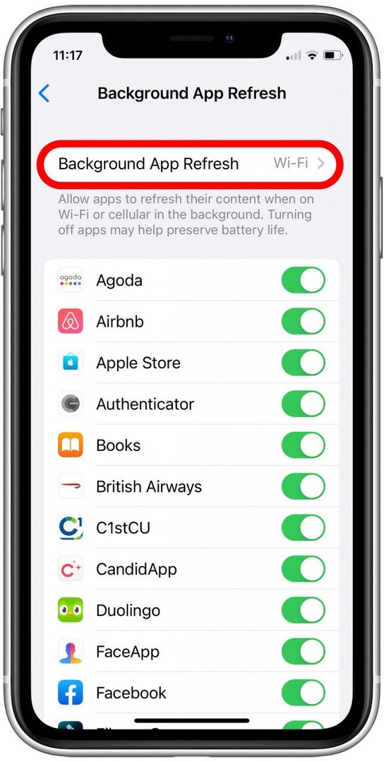 კვლავ შეეხეთ Backround App Refresh-ს.