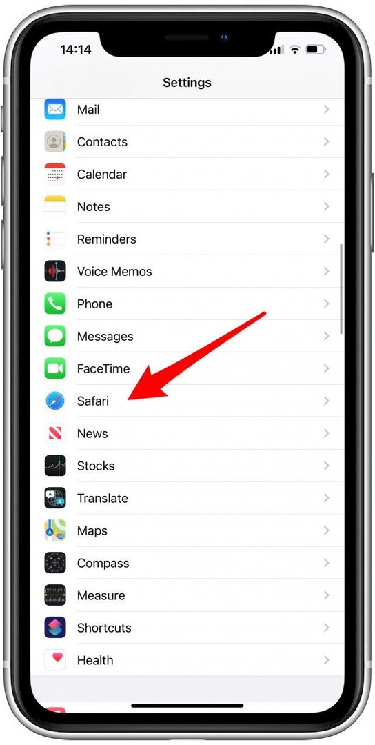 Slinkite žemyn ir pasirinkite „Safari“.