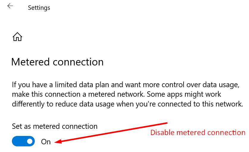 Deaktivieren Sie die gemessene Verbindung Windows 10