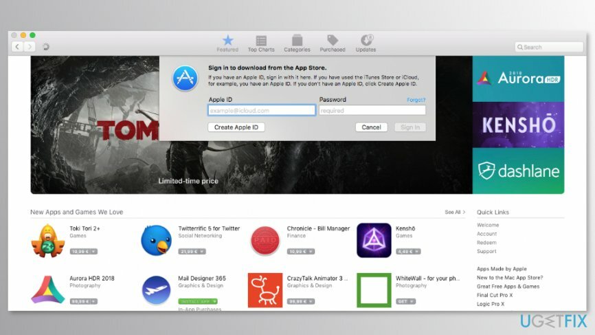 Prisijunkite prie „Mac App Store“.
