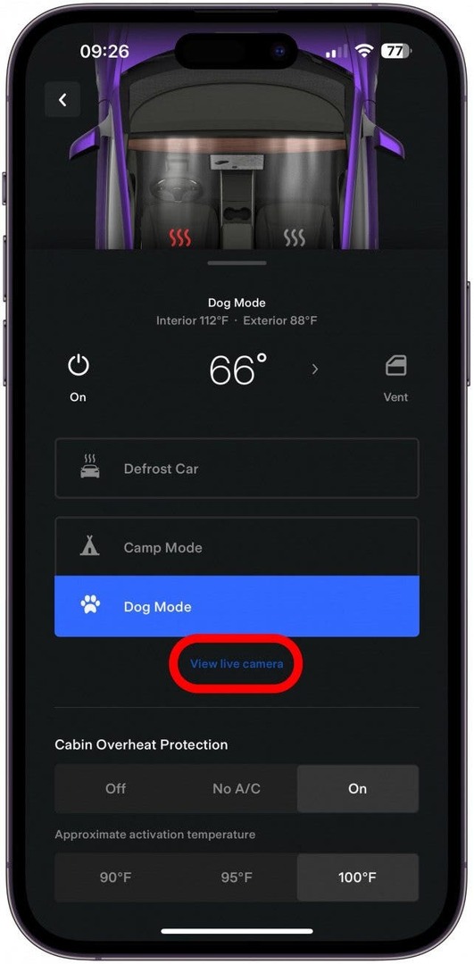 È possibile modificare la temperatura utilizzando le frecce accanto alla temperatura. La minima è 66°F (19°C) e la massima è 78°F (25°C).