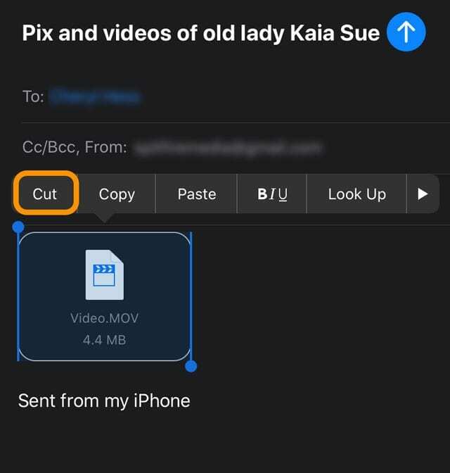 noņemt failu no lietotnes Mail melnraksta e-pasta ziņojumiem iPhone, iPad vai iPod ierīcē