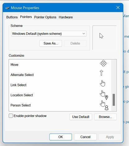 Proprietățile mouse-ului Windows 11