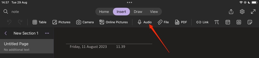 Tab Audio di Aplikasi Seluler OneNote