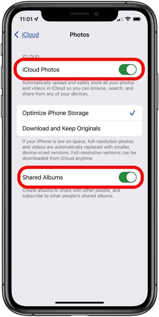 attiva le foto di icloud e gli album condivisi