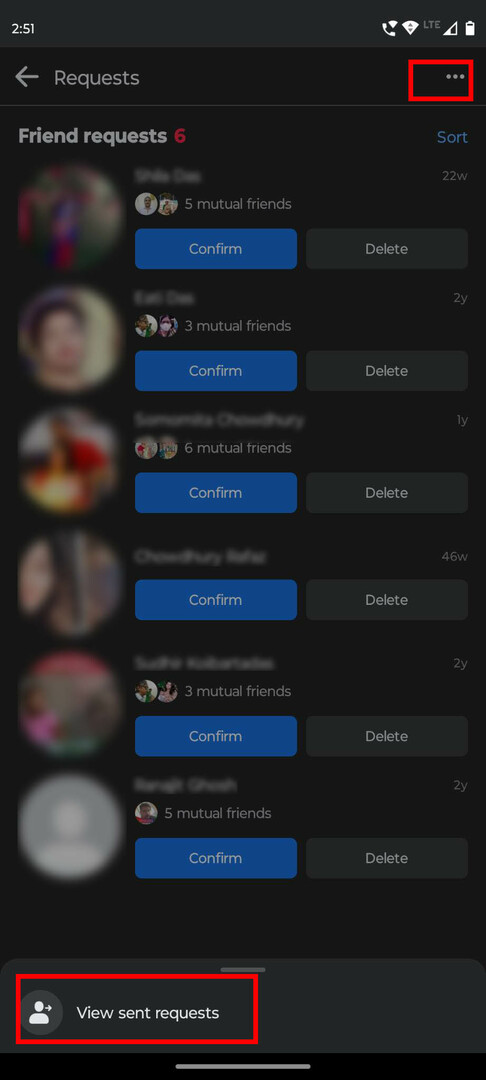 Facebook 앱 친구 화면에서 점 세 개 또는 줄임표 메뉴 찾기
