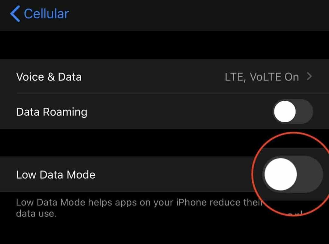 Configurar el modo de datos bajos en iOS 13