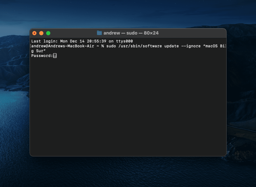 Sudo Ігнорувати оновлення macOS Big Sur