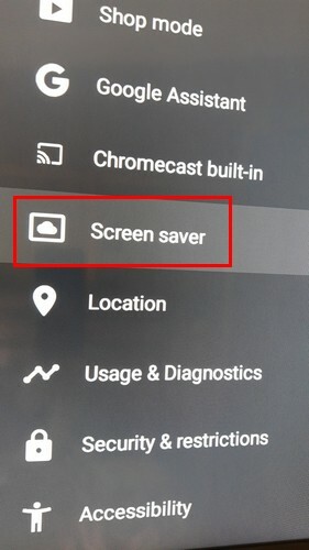 Možnost spořiče obrazovky Android TV
