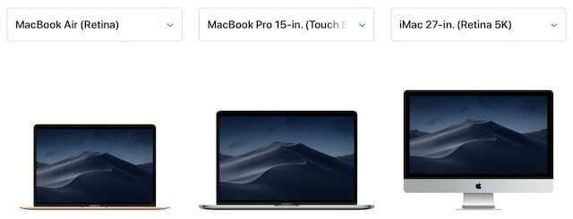 Apple'ın web sitesindeki Mac'ler