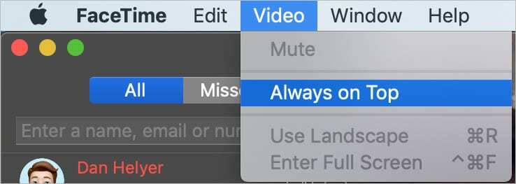 Option " Immer im Vordergrund" in FaceTime auf dem Mac