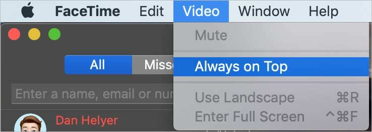 Alltid på topp-alternativet i FaceTime på Mac