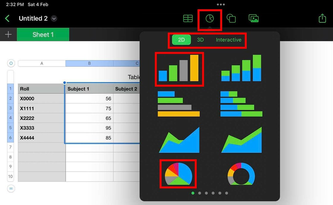 Različni grafikoni na Numbers iPad