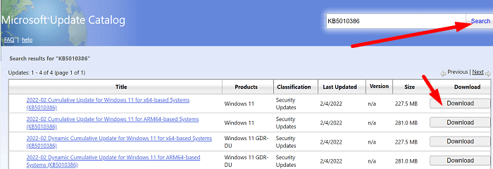 Spletno mesto Microsoft-Update-Catalog