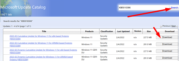 Веб-сайт Microsoft-Update-Catalog